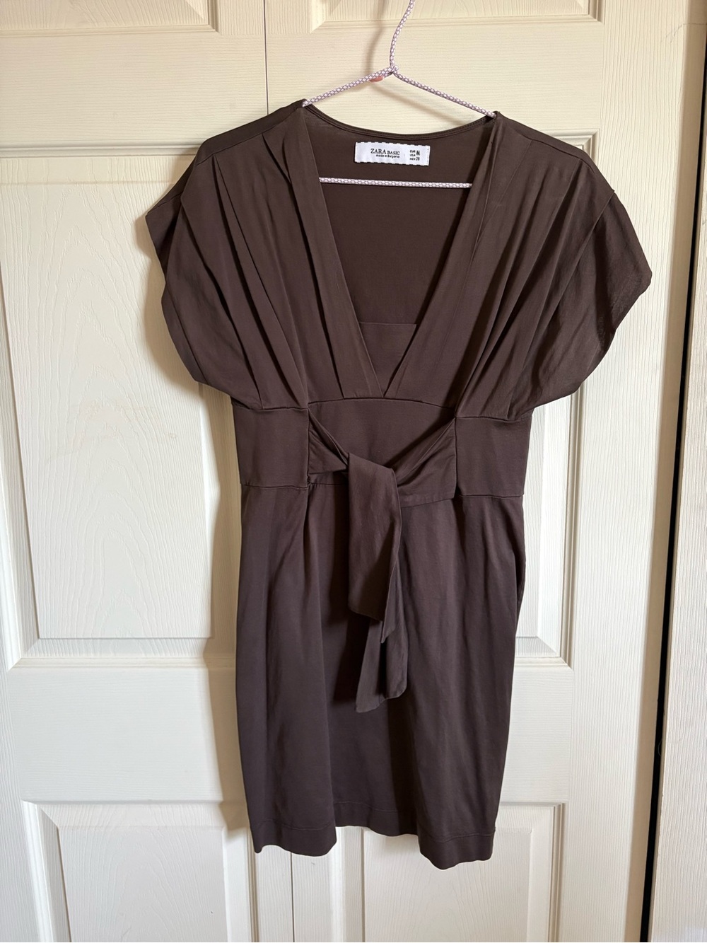 Zara Dark Brown V-Neck Tie-Front Dress